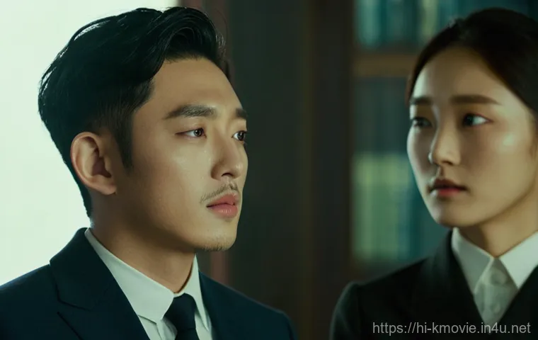 김혜수와 유아인의 연기 호흡 - The Intense Gaze of Unspoken Understanding**
A cinematic, realistic still focusing on Kim Hye-soo a...