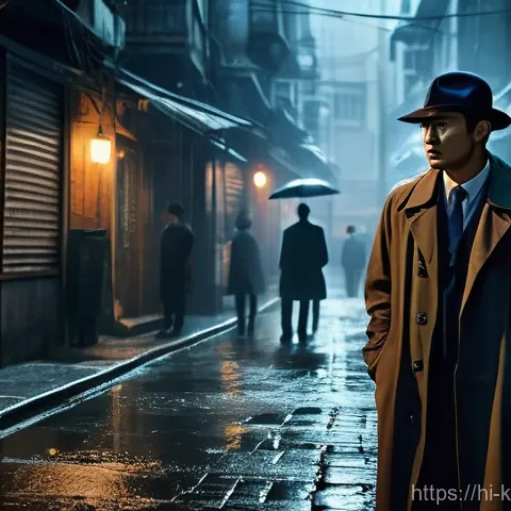 한국 영화 추천 TOP 10 - **Prompt: "A suspenseful scene in a dimly lit, narrow alleyway in a bustling Korean city at night. R...